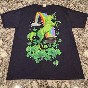 Fruit Of The Loom Tshirt Men's Large Black Graphic Print Unicorn Lucky Funny